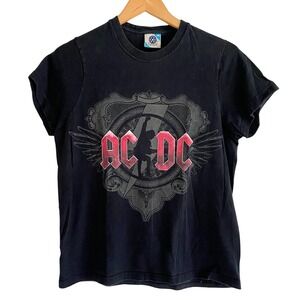 ACDC Starworld T Shirt Black Graphic Print Black Ice 08/09 Tour Band Small